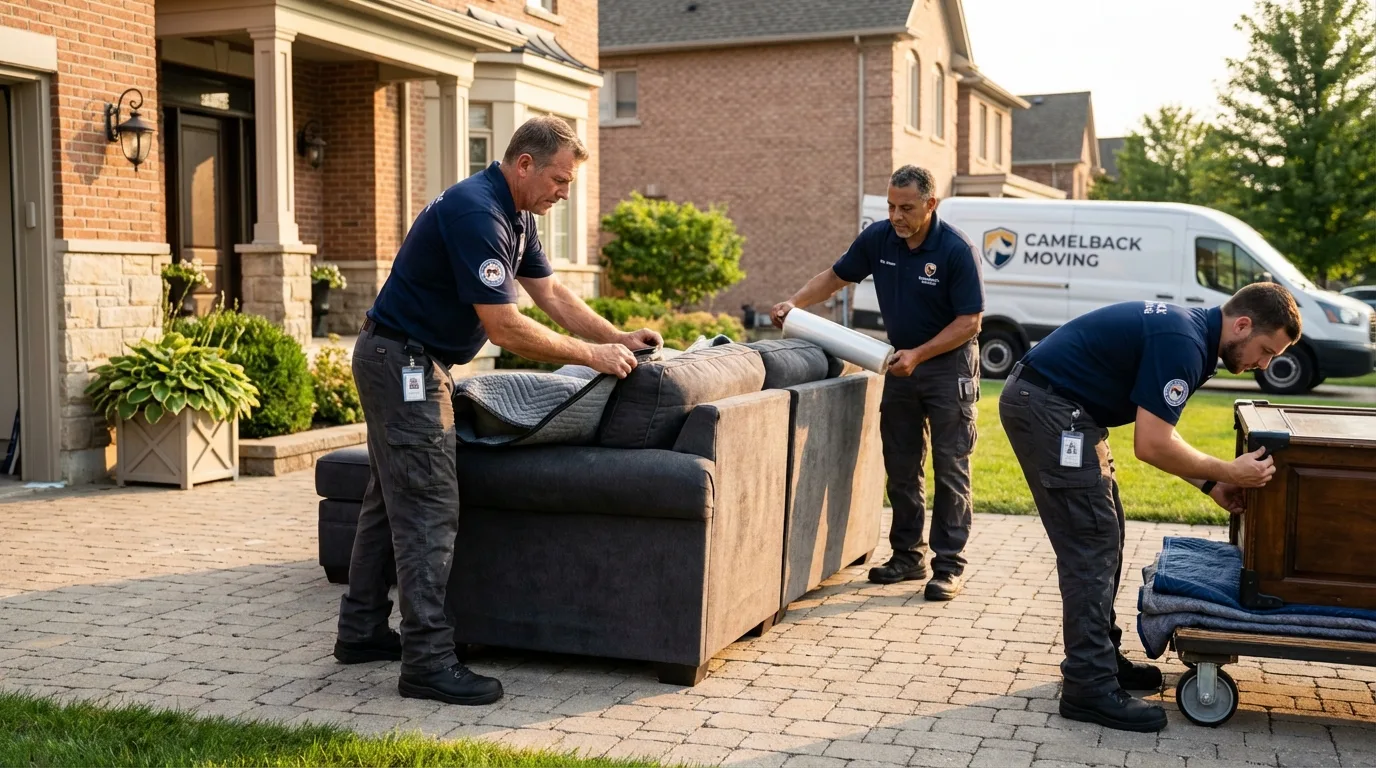 Large estate moving crew wrapping furniture in Kingsland, TX